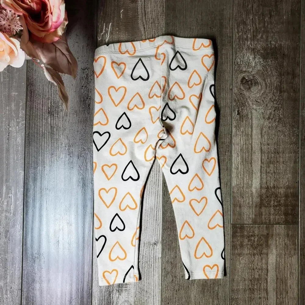 Cat & Jack Toddler Girl Halloween Leggings Full Length Cream Heart Size 2T NWOT
